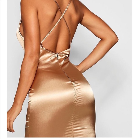 Boohoo Gold strappy silk dress - Picture 2 of 2